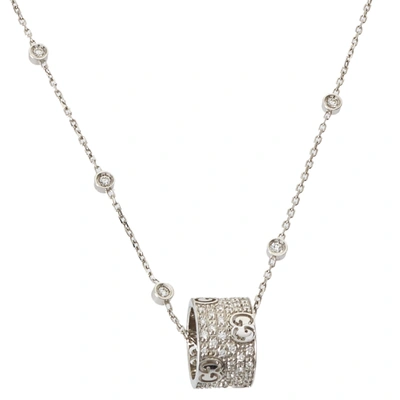 Pre-owned Gucci Icon Stardust Diamond 18k White Gold Pendant Necklace