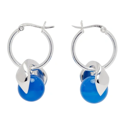 Shop Sapir Bachar Silver & Blue Agate Hoop Earrings In Silver/blu