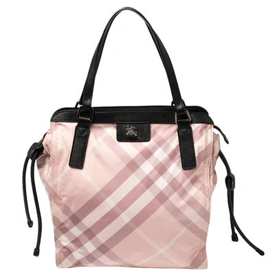 Pre-owned Burberry Pink Check Nylon And Leather Buckleigh Tote