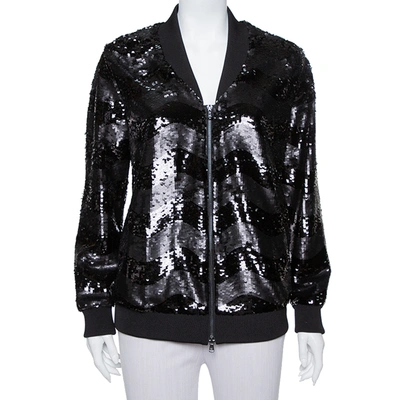Pre-owned Emporio Armani Black Synthetic Sequin Embellished Bomber Jacket M