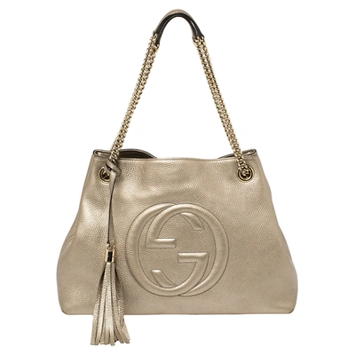 Pre-owned Gucci Light Gold Grain Leather Medium Soho Chain Tote