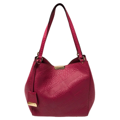Pre-owned Burberry Fuchsia Grained Leather Small Canterbury Tote In Pink