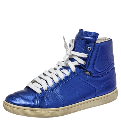 Pre-owned Saint Laurent Metallic Blue Classic Court High Top Sneakers Size 38