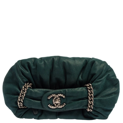 Pre-owned Chanel Dark Green Leather Midnight Stones Clutch