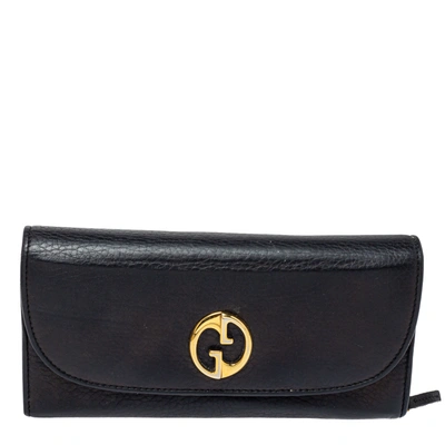 Pre-owned Gucci Black Leather Flap 1973 Continental Wallet