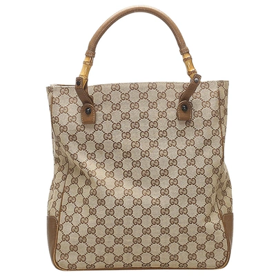 Pre-owned Gucci Brown/beige Gg Canvas Bamboo Tote Bag