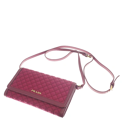Pre-owned Prada Red Nylon Tessuto Impuntu Wallet On Strap Bag