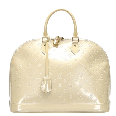 Pre-owned Louis Vuitton Cream Monogram Vernis Alma Gm Bag