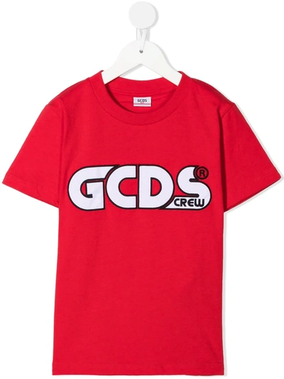 Shop Gcds Logo-embroidered T-shirt In Red