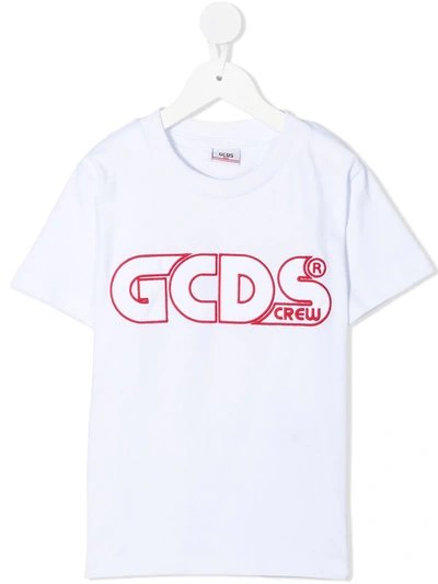 Shop Gcds Logo-embroidered T-shirt In White