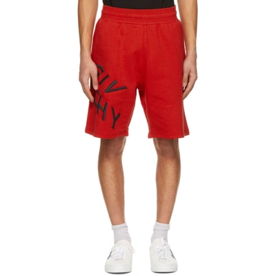 Shop Givenchy Red Embroidered Refracted Logo Shorts In 606 Red