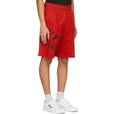 Shop Givenchy Red Embroidered Refracted Logo Shorts In 606 Red