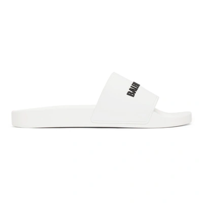 Shop Balenciaga White Logo Pool Slides In 9034 White