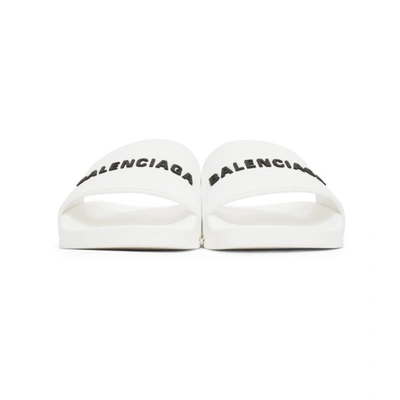 Shop Balenciaga White Logo Pool Slides In 9034 White