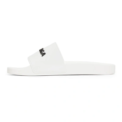 Shop Balenciaga White Logo Pool Slides In 9034 White