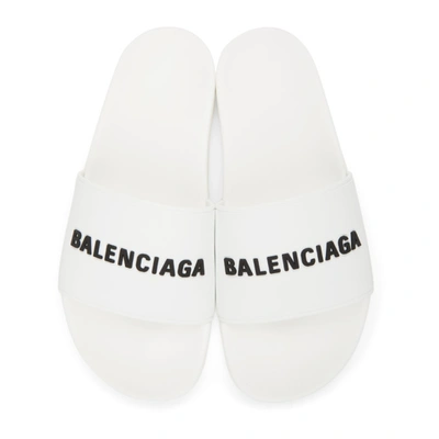 Shop Balenciaga White Logo Pool Slides In 9034 White