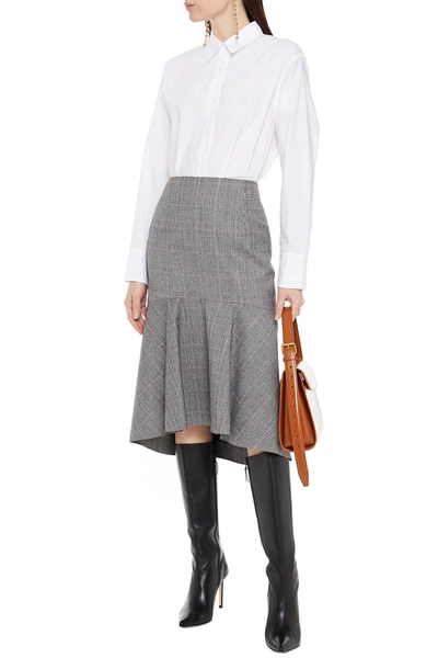 Shop Balenciaga Fluted Prince Of Wales Checked Wool-tweed Skirt In Gray