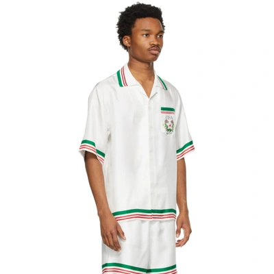 Shop Casablanca White Silk 'tennis Club' Short Sleeve Shirt