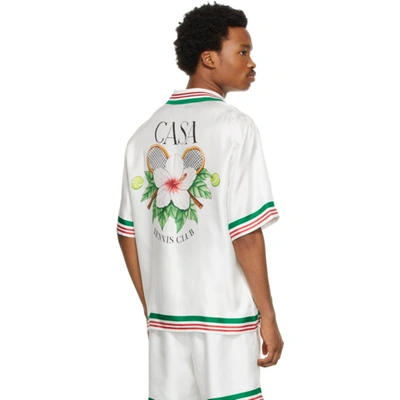 Shop Casablanca White Silk 'tennis Club' Short Sleeve Shirt