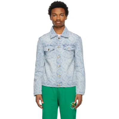 Casablanca Blue Denim Monogram Vintage Wash Jacket In Sunbleached