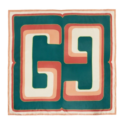 Shop Gucci Green & Pink Square Gg Scarf In 4472 Blue