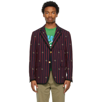 Gucci Gg Stripe Single Breasted Wool Jacket In Blue | ModeSens