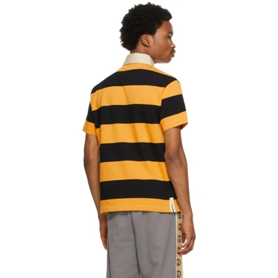 Shop Gucci Yellow & Black Cotton Striped Patch Polo In 7121 Zestbk