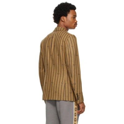 Shop Gucci Brown Double G Stripe Blazer In 2668 Camel