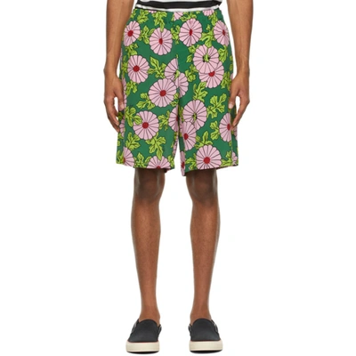 Shop Gucci Green Ken Scott Edition Silk Floral Print Shorts In 5337 Pinkgr