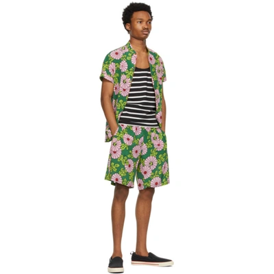 Shop Gucci Green Ken Scott Edition Silk Floral Print Shorts In 5337 Pinkgr