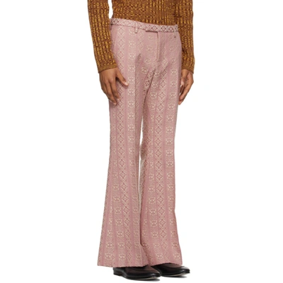 Shop Gucci Pink Wool & Silk Jacquard Flared Trousers In 5032 Pink