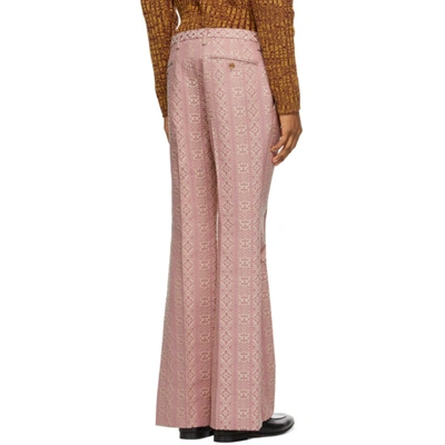 Shop Gucci Pink Wool & Silk Jacquard Flared Trousers In 5032 Pink