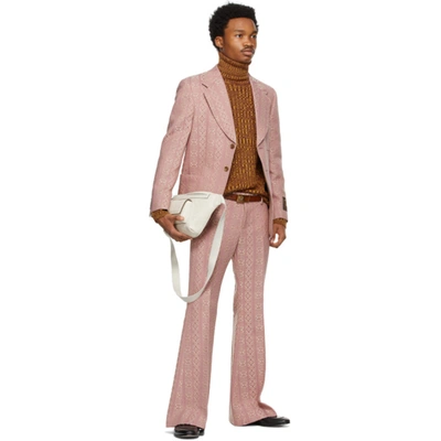 Shop Gucci Pink Wool & Silk Jacquard Flared Trousers In 5032 Pink