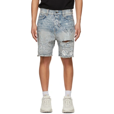 Shop Amiri Blue Bandana Print Shorts In Clay Indigo