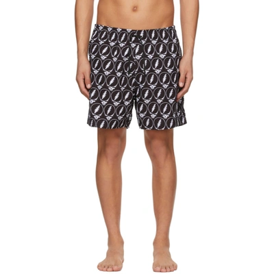 Shop Amiri Black Grateful Dead Edition Skull Swim Shorts