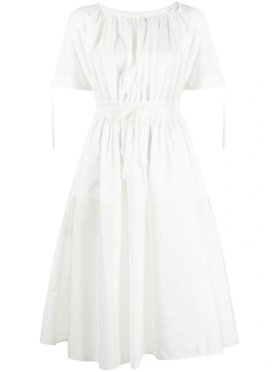 Shop Moncler Drawstring Flared Dress In White