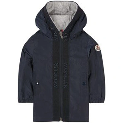 Shop Moncler Navy Hiti Branded Hooded Windbreaker