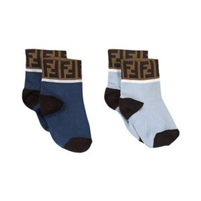 Shop Fendi 2-pack Navy Ff Trim Socks