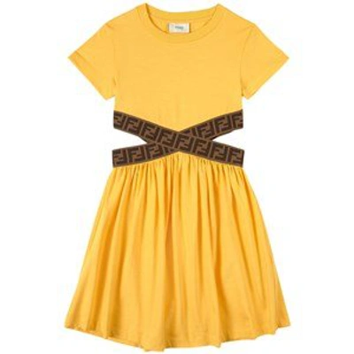 Shop Fendi Yellow Cut Out Ff Logo Jersey Dress