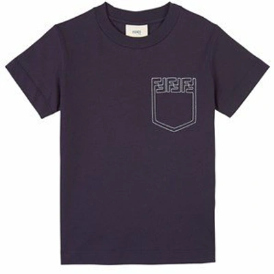 Shop Fendi Navy Logo Pocket Detail T-shirt