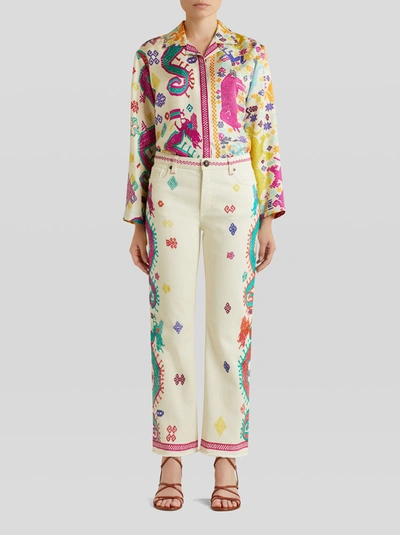 Shop Etro Jeans With Embroidery-effect Naïf Patterns In White