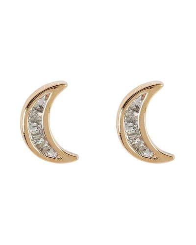 Shop Adina Reyter Baguette Moon Stud Earrings In Gold