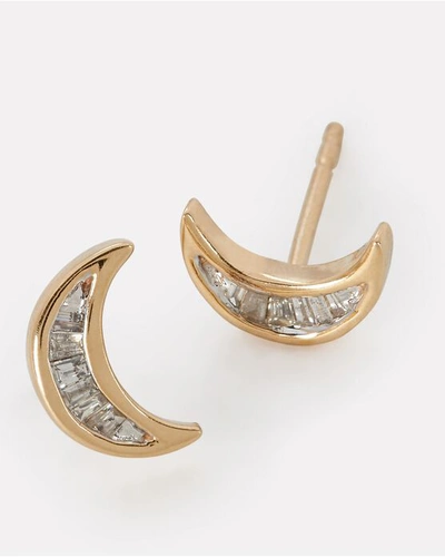 Shop Adina Reyter Baguette Moon Stud Earrings In Gold