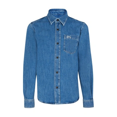 Shop Ami Alexandre Mattiussi Ami Denim Overshirt In Indigo