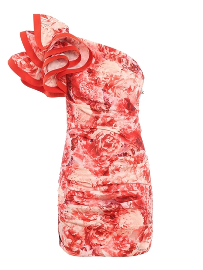 Shop Elisabetta Franchi One Shoulder Ruffled Dress In Red