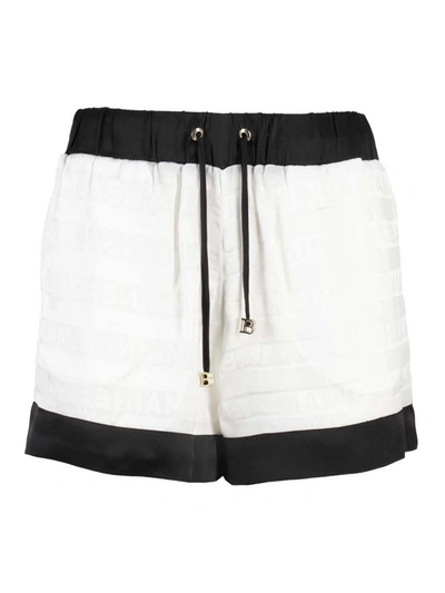 Shop Balmain Fabric Shorts In White And Black