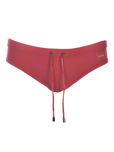 Shop Dolce & Gabbana Logo Patch Swim Briefs In Red