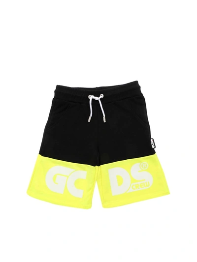Shop Gcds Logo Shorts In Black And Neon Yellow