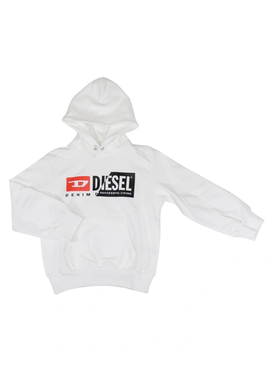 Shop Diesel Logo Printed Hoodie In White
