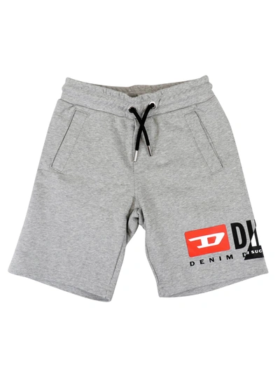 Diesel Logo-print Drawstring Track Shorts In Grey